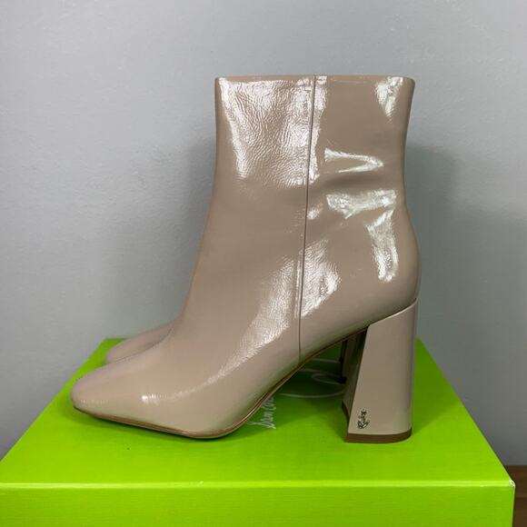 New Sam Edelman Codie Square Toe Bootie in Chai Latte Patent Women's Size 10 - Picture 4 of 9